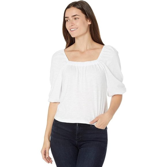 SANCTUARY Cassia Square Neck Elbow Sleeve Tee - White - NWT - Large - Picture 1 of 2